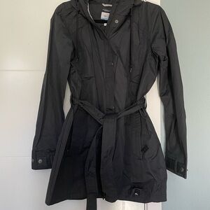 Columbia Black Hooded Trench Coat with Belt